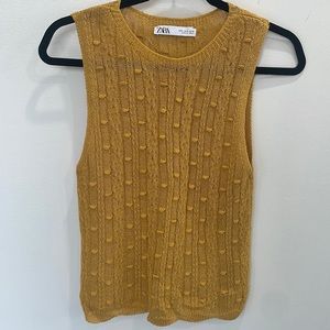 Zara mustard yellow sleeveless crewneck sweater summer boho tank top Small